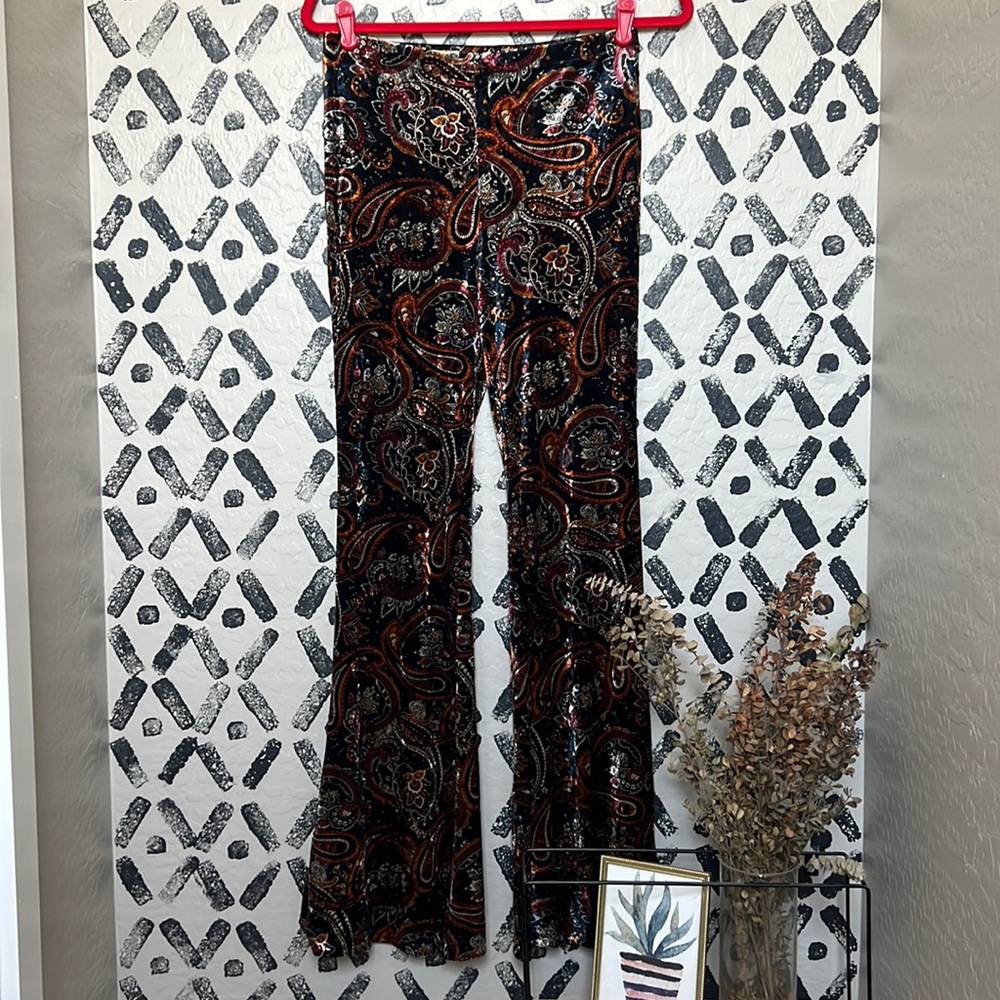 Crushed velvet flare bottom pants